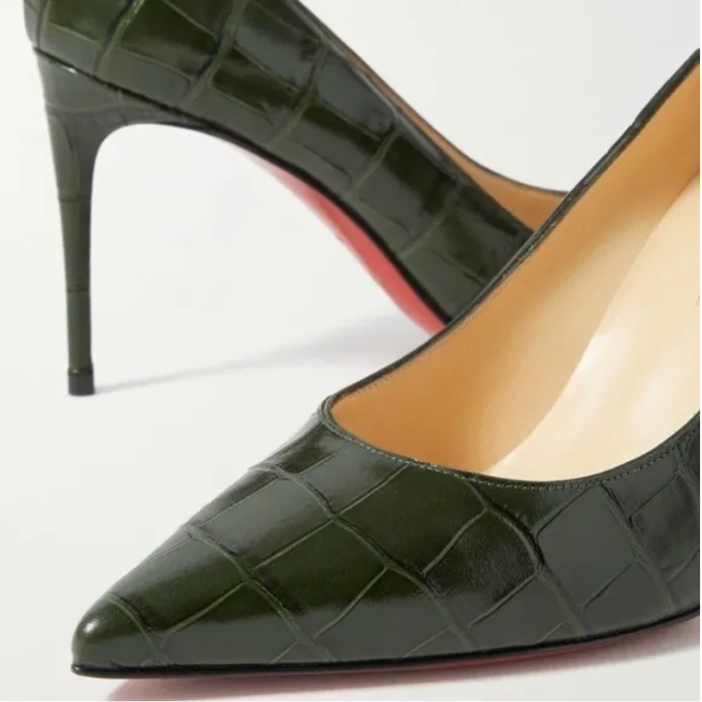 NWT Christian Louboutin 85 Kate Calfskin Croc Embossed Pointed Toe Pump--Size 40 - Picture 5 of 5